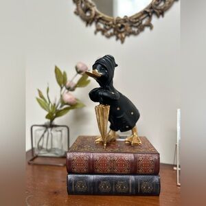 Black Duck with gold  umbrella figurine